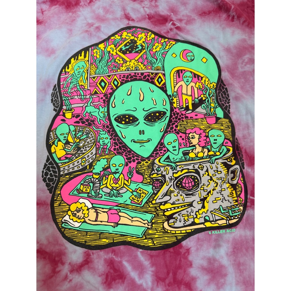 Killer Acid No Bad Trips Tie Dye Graphic TShirt Men's Medium Pink Alien Limited
